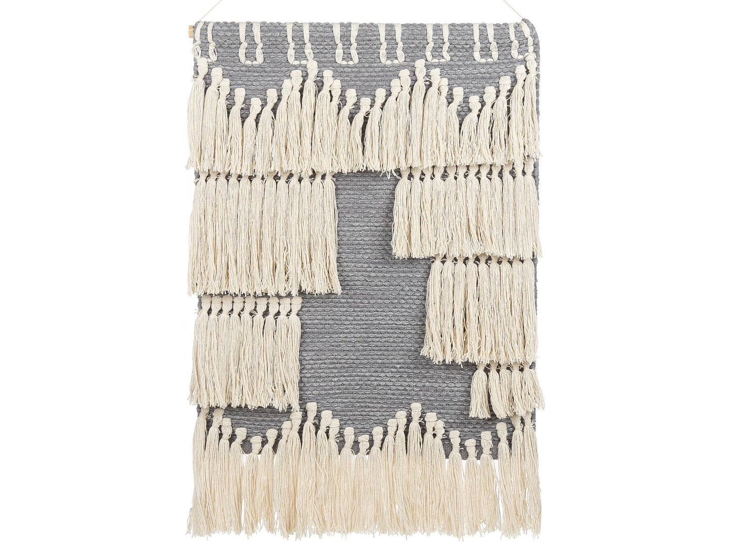 Handwoven Wall Hanging Grey Beige Cotton Tassels for Bohemian Living Room Decor