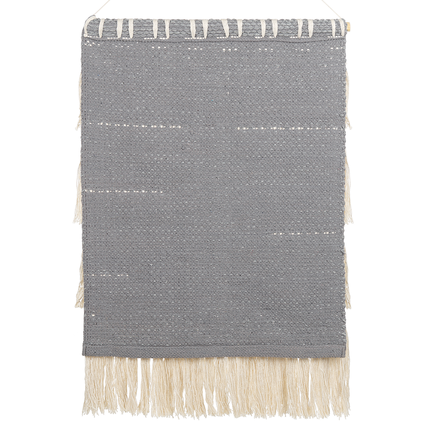 Handwoven Wall Hanging Grey Beige Cotton Tassels for Bohemian Living Room Decor