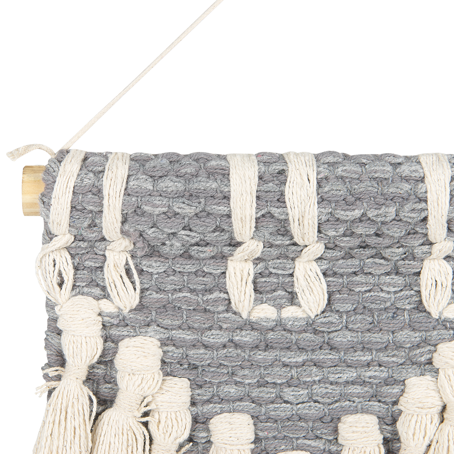 Handwoven Wall Hanging Grey Beige Cotton Tassels for Bohemian Living Room Decor
