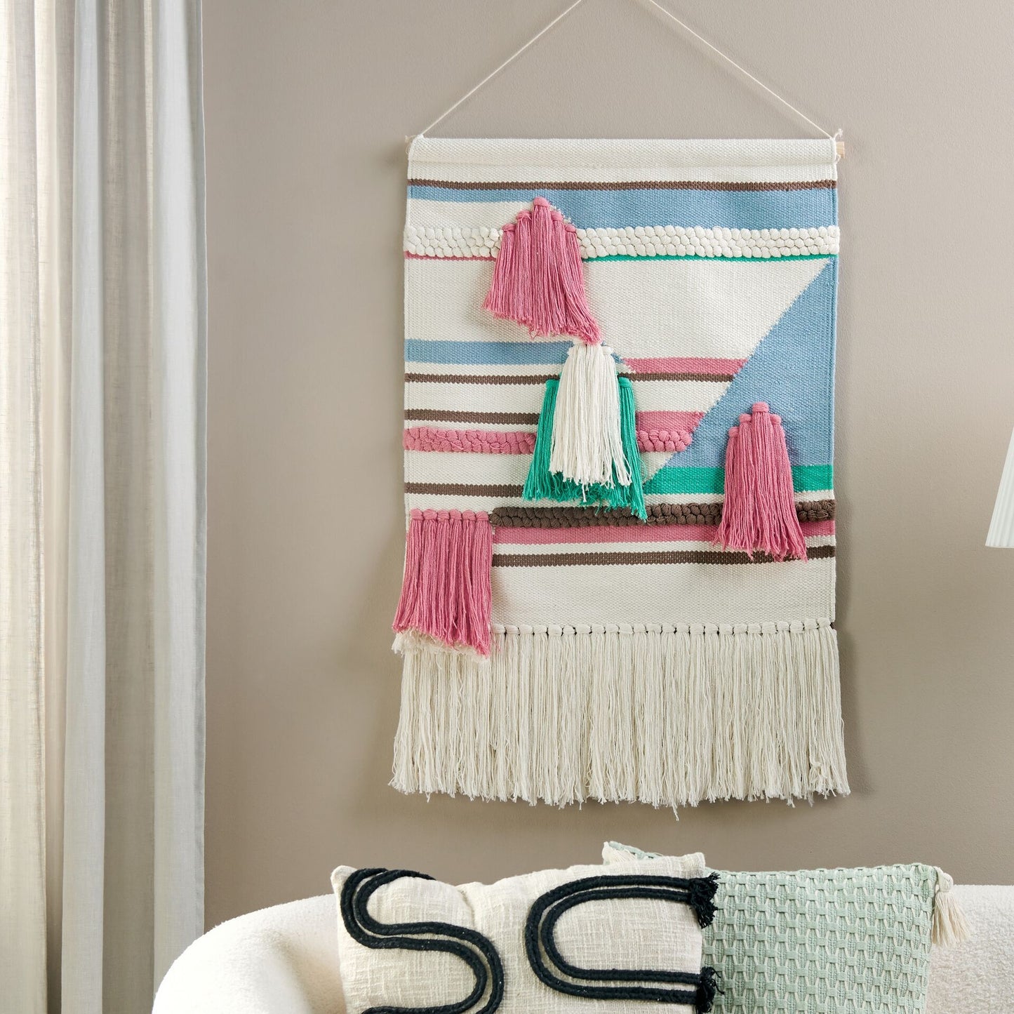 Handwoven Multicolour Cotton Wall Hanging With Tassels