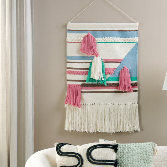 Handwoven Multicolour Cotton Wall Hanging With Tassels