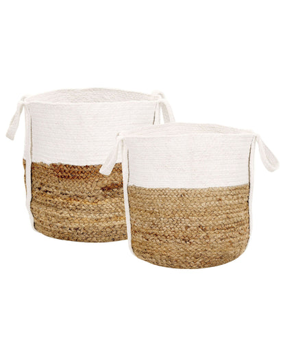 Home Natural White Braided Jute Cotton Baskets Set of 2