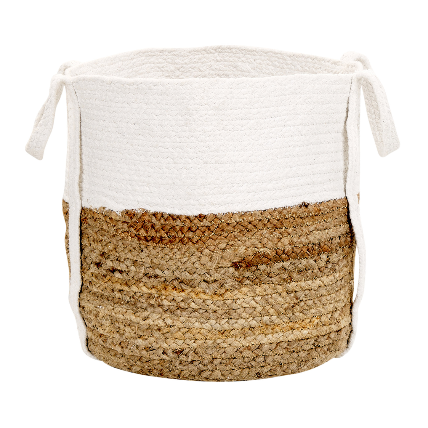Home Natural White Braided Jute Cotton Baskets Set of 2