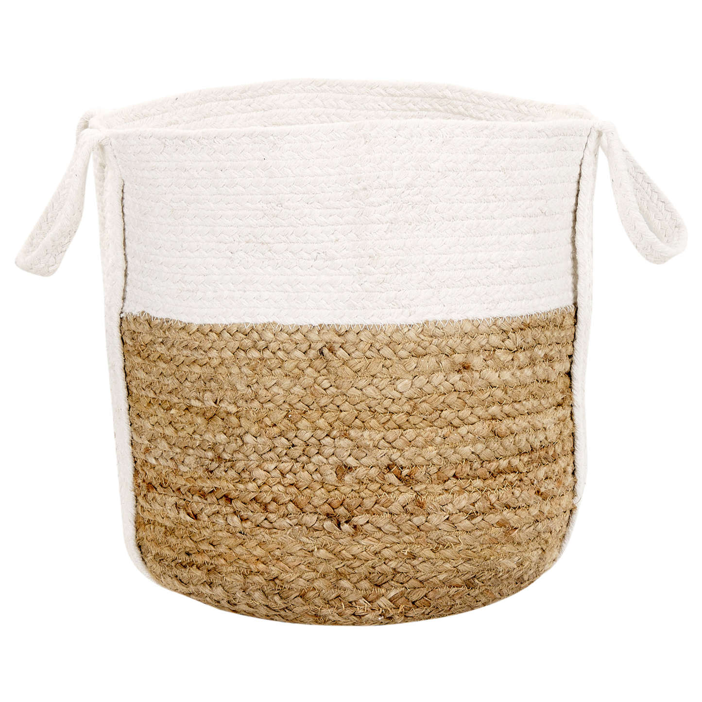 Home Natural White Braided Jute Cotton Baskets Set of 2
