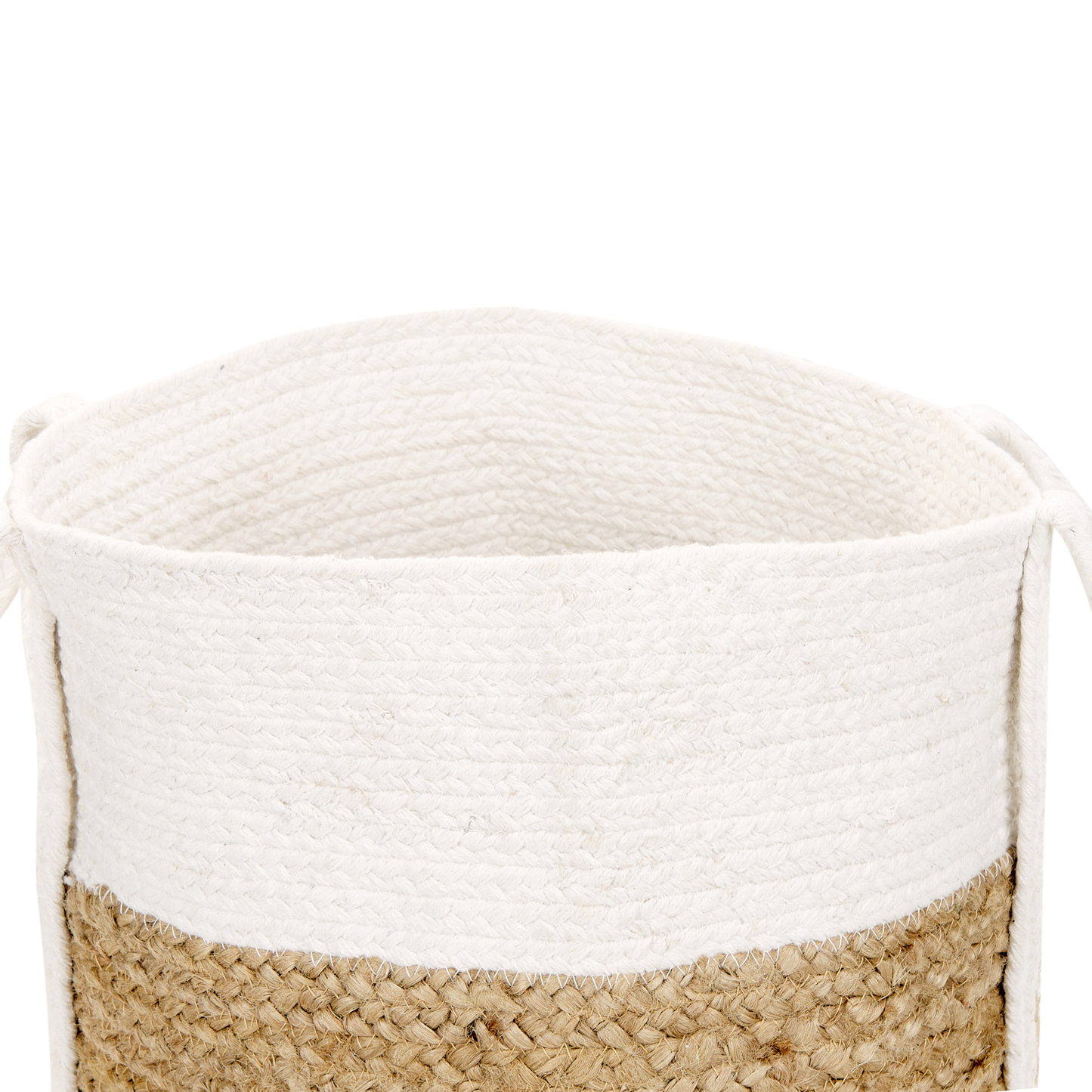 Home Natural White Braided Jute Cotton Baskets Set of 2