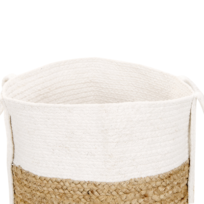 Home Natural White Braided Jute Cotton Baskets Set of 2