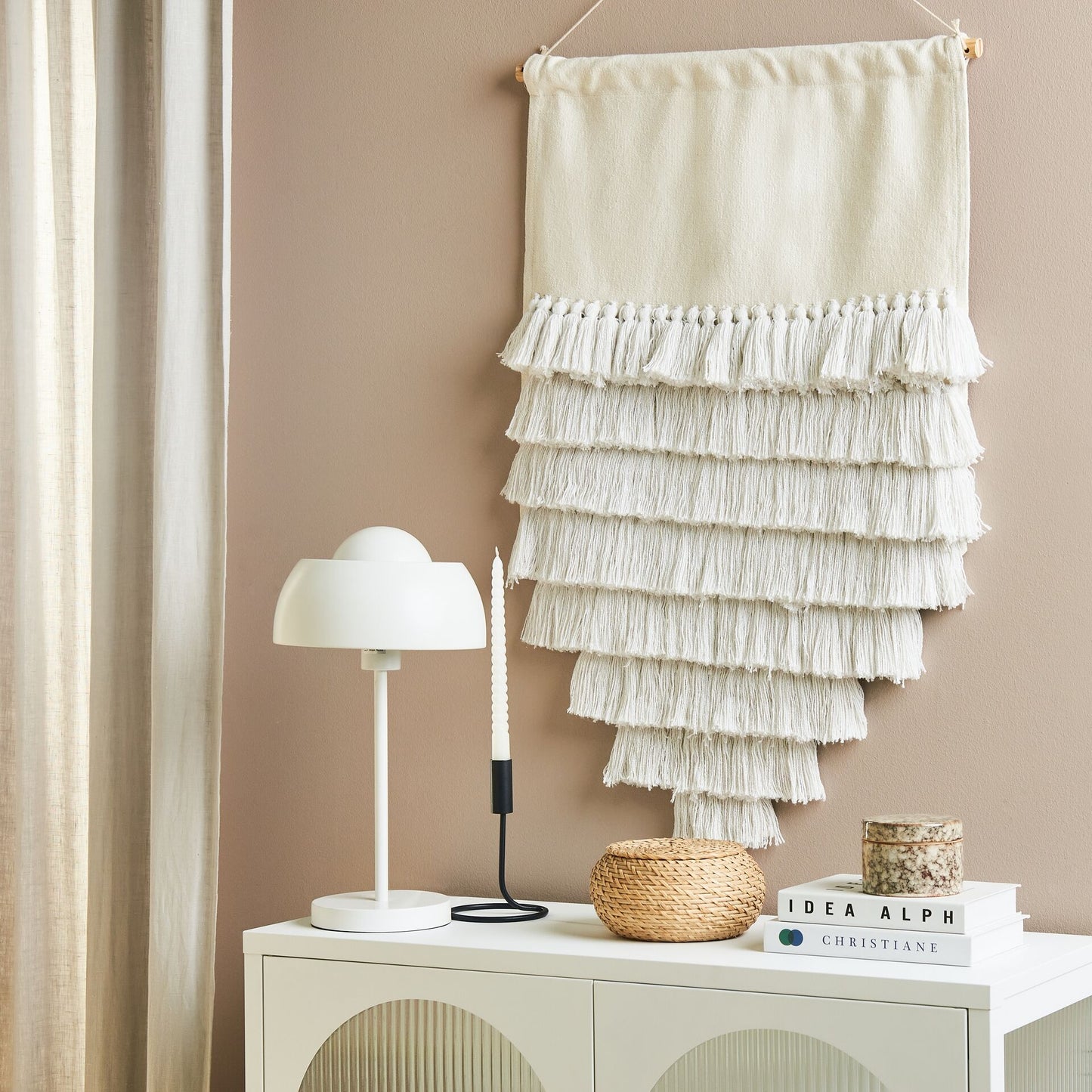 Handwoven Off-White Cotton Tassel Wall Hanging