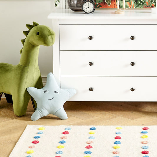 Multicolour Mini Pom Pom Area Rug 80 X 150cm Low Pile Soft Cotton Backing For Kids Playroom