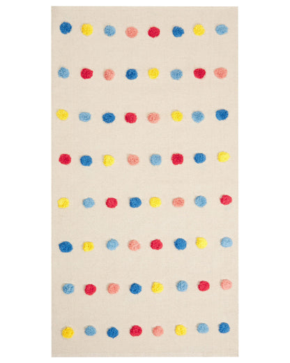 Multicolour Mini Pom Pom Area Rug 80 X 150cm Low Pile Soft Cotton Backing For Kids Playroom