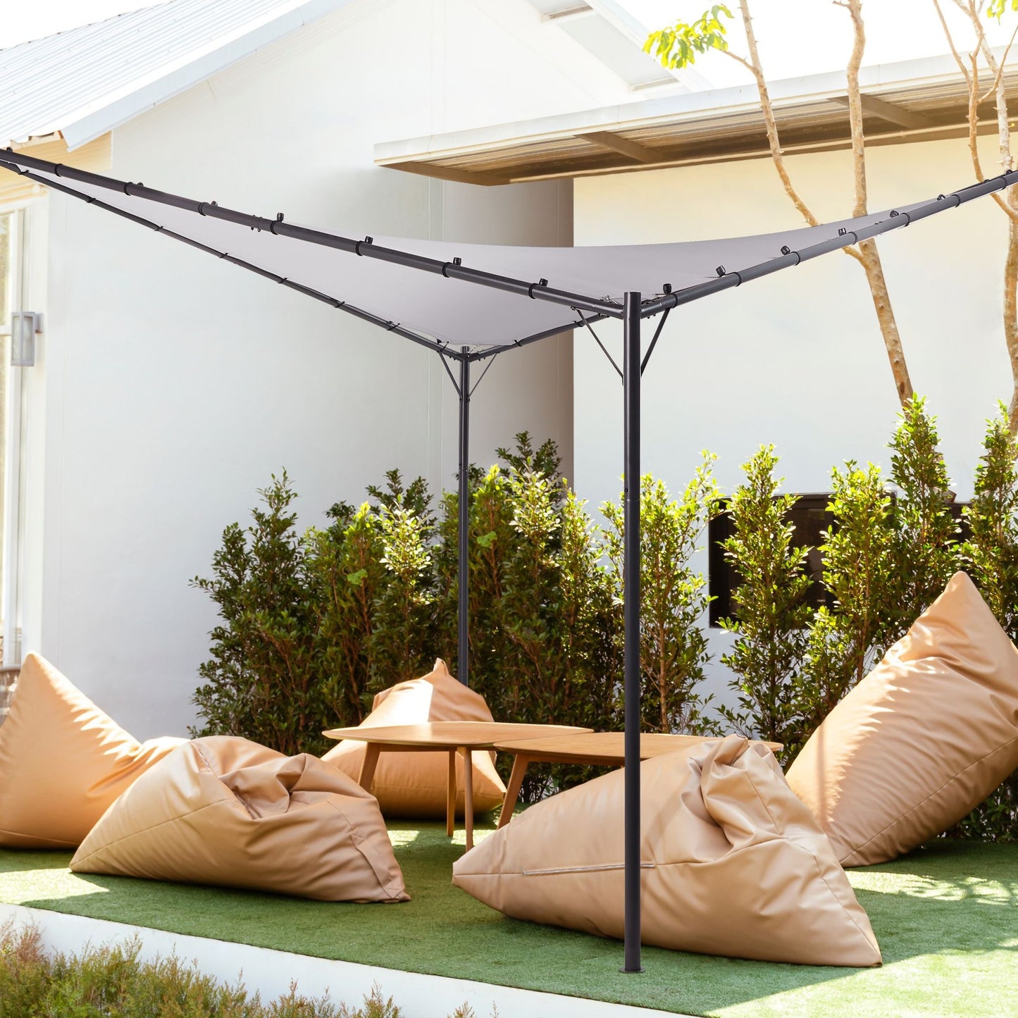 Pergola Grey Polyester Steel 300 x 300cm Outdoor Pavilion