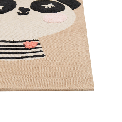 Panda Print Kids Area Rug Beige 80 x 150cm Low Pile Playroom