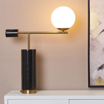 Table Lamp Black and Gold Marble Base Glass Shade for Modern Living Room and Bedroom