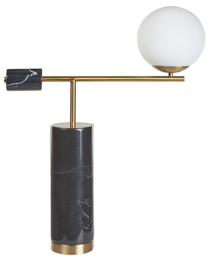 Table Lamp Black and Gold Marble Base Glass Shade for Modern Living Room and Bedroom