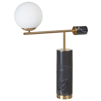 Table Lamp Black and Gold Marble Base Glass Shade for Modern Living Room and Bedroom