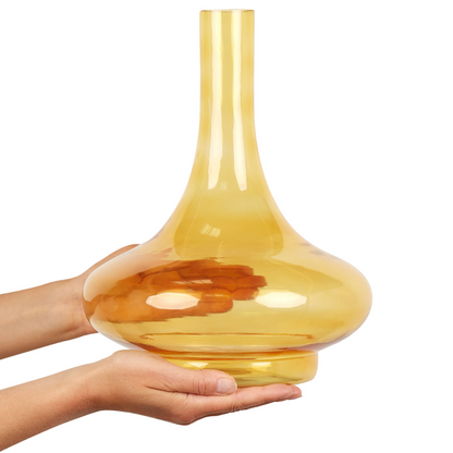 Yellow Glass Vase Bottle Shape Transparent Decor