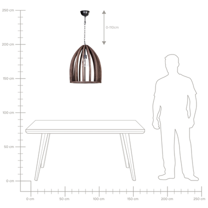 Pendant Lamp Dark Brown Natural Wooden Cage Shade Handmade