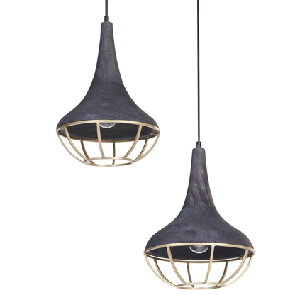 Lighting Pendant Lamp Black Wood Shade Two Point Boho Ceiling Light Handmade