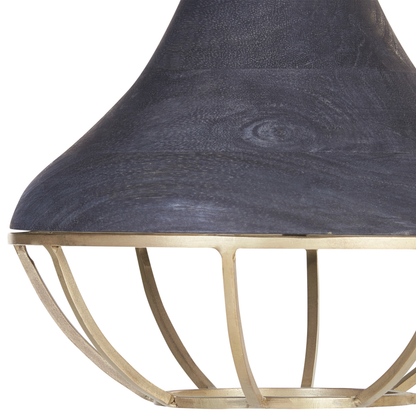 Lighting Pendant Lamp Black Wood Shade Two Point Boho Ceiling Light Handmade