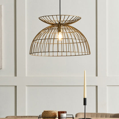 Brass Cage Pendant Lamp Openwork Round Shade