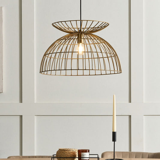 Brass Cage Pendant Lamp Openwork Round Shade