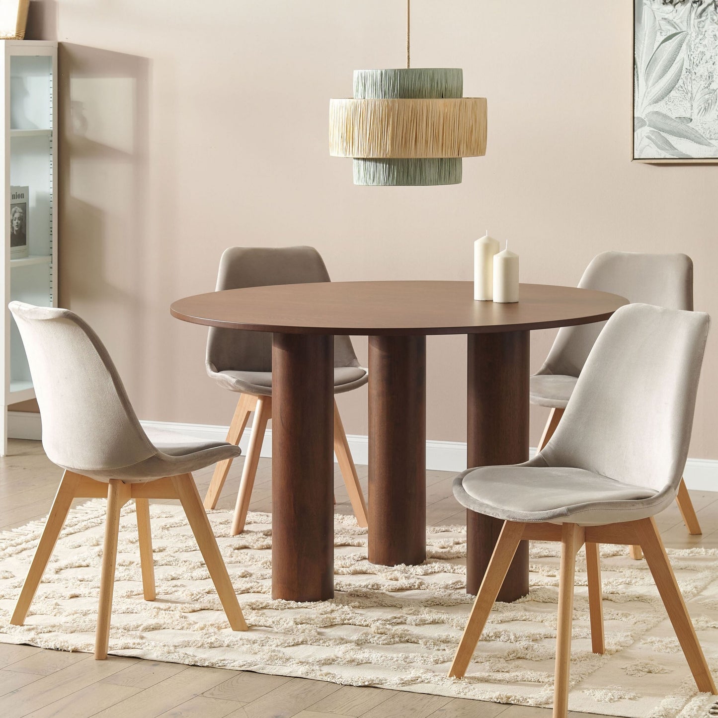 Elegance Living Set of 2 Beige Velvet Dining Chairs Beechwood Legs