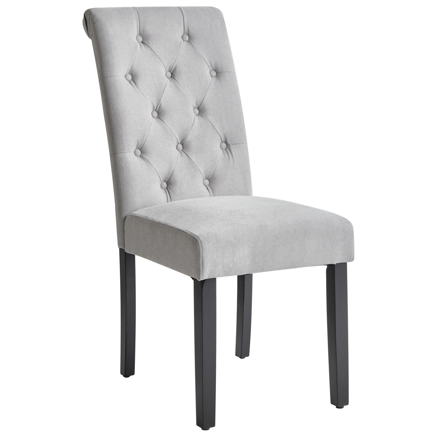 Set 2 Grey Fabric Dining Chairs Glam Modern Black Wood Legs