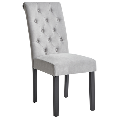 Set 2 Grey Fabric Dining Chairs Glam Modern Black Wood Legs