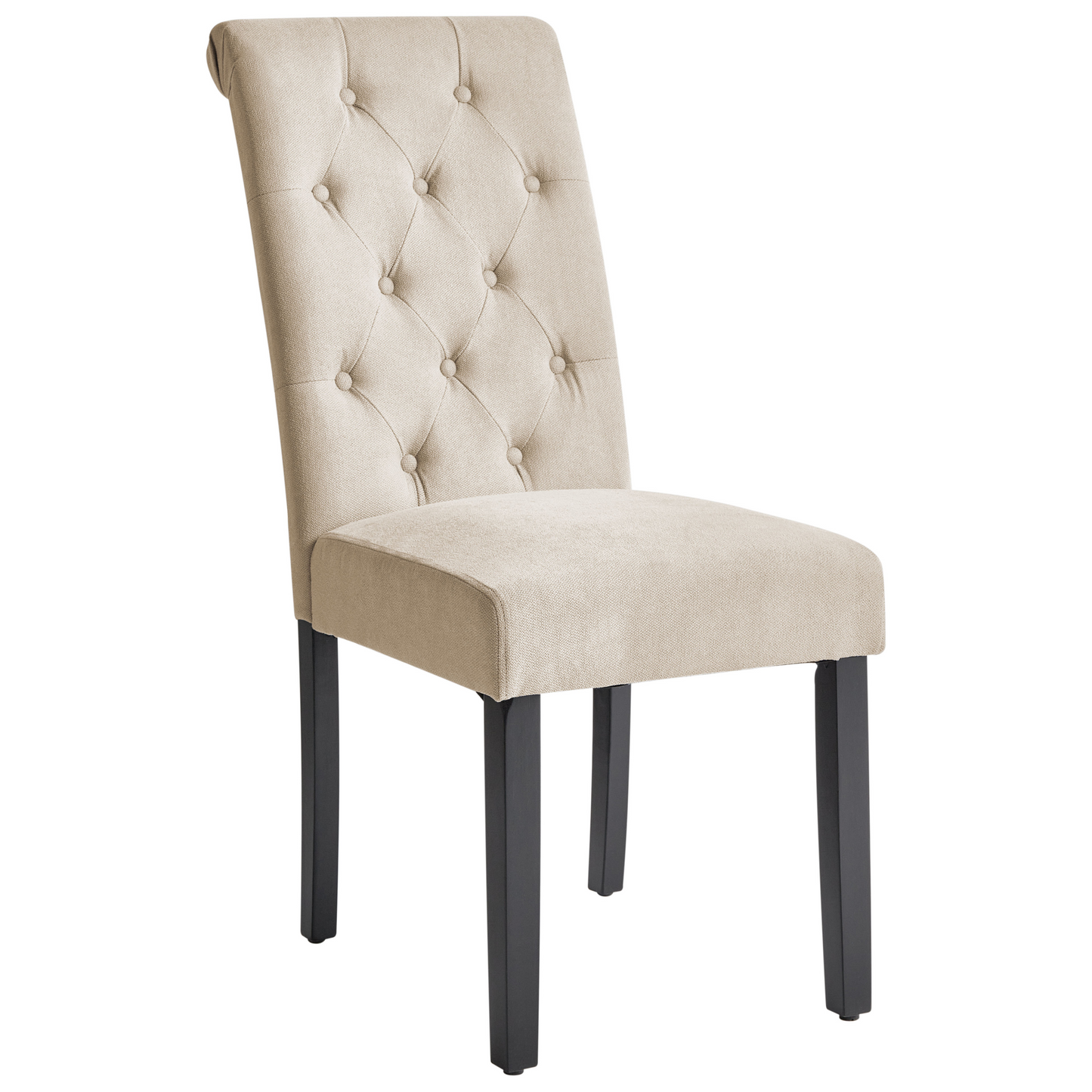 Sand Beige Fabric Dining Chairs Set of 2 Black Wood Legs