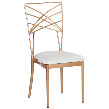 Home 2-Piece Dining Chairs Rose Gold Metal Faux Leather White Seat Pad Accent Industrial Glam