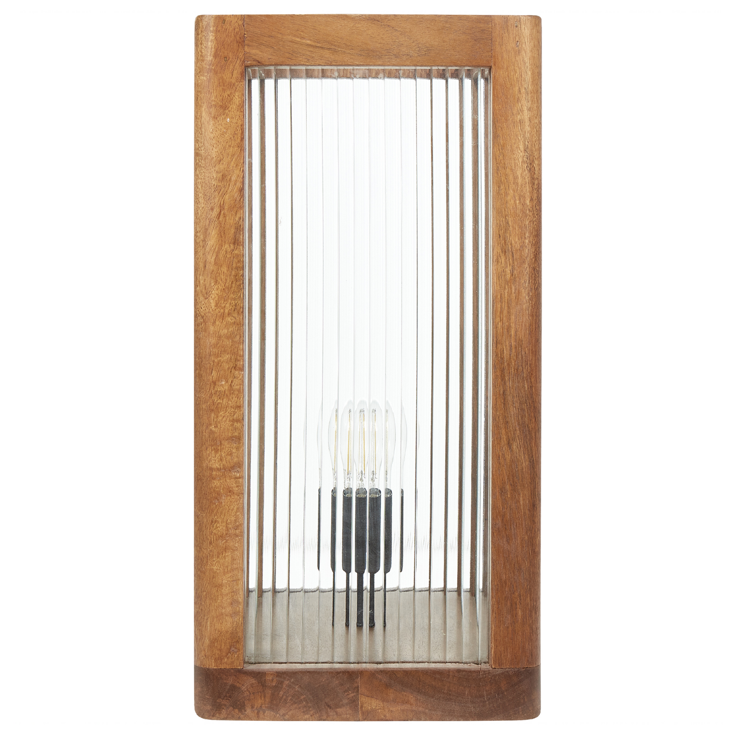 Mango Wood Table Lamp Glass Panels Industrial Modern Decor