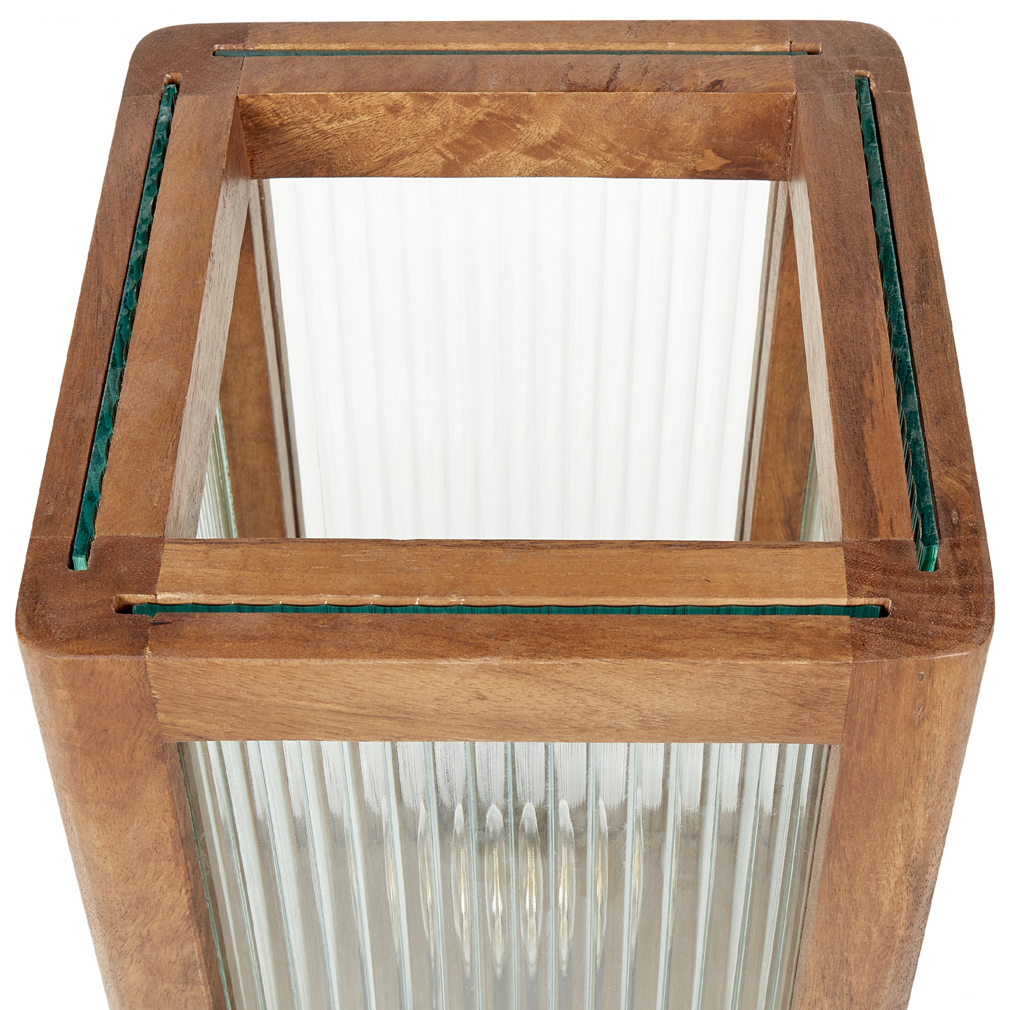 Mango Wood Table Lamp Glass Panels Industrial Modern Decor