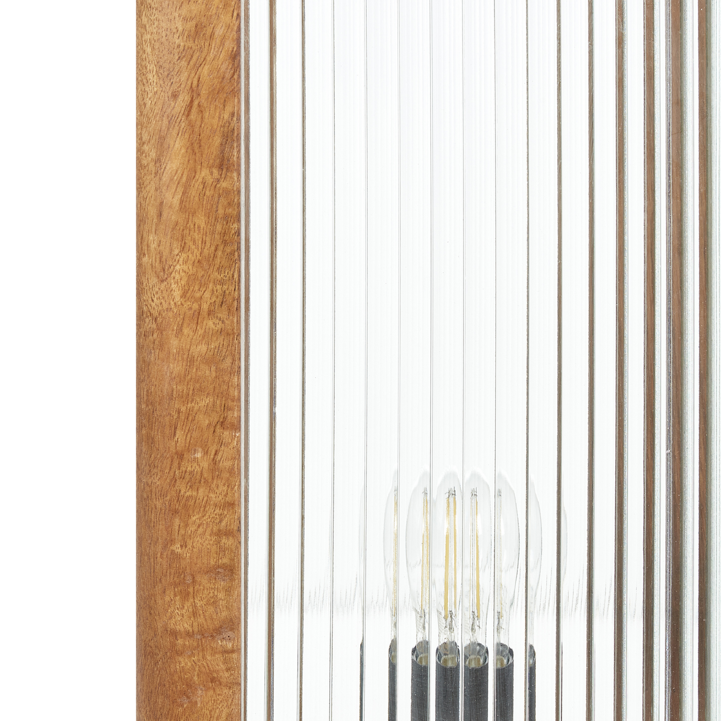 Mango Wood Table Lamp Glass Panels Industrial Modern Decor