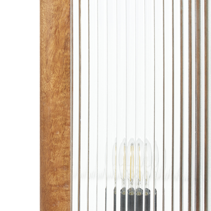 Mango Wood Table Lamp Glass Panels Industrial Modern Decor