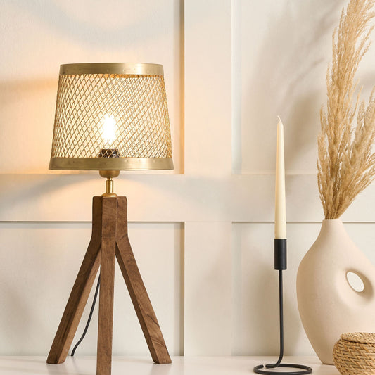 Studio Table Lamp Dark Mango Wood Brass Iron Shade