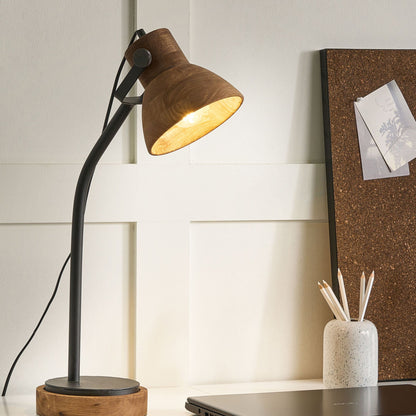 Dark Mango Desk Lamp With Black Base And Wooden Shade Classic Modern Home Lighting