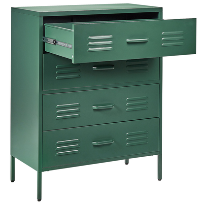 Industrial 4 Drawer Dark Green Metal Chest For Home Office