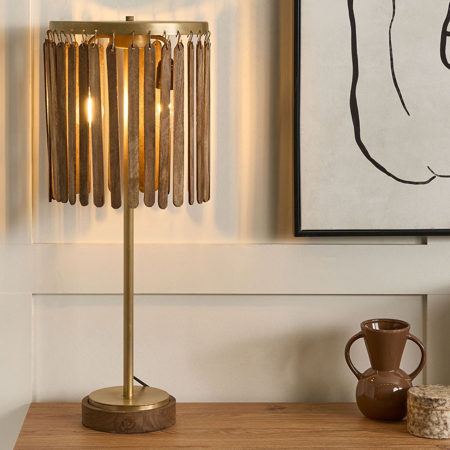 Home Handmade Dark Mango Wood And Brass Table Lamp