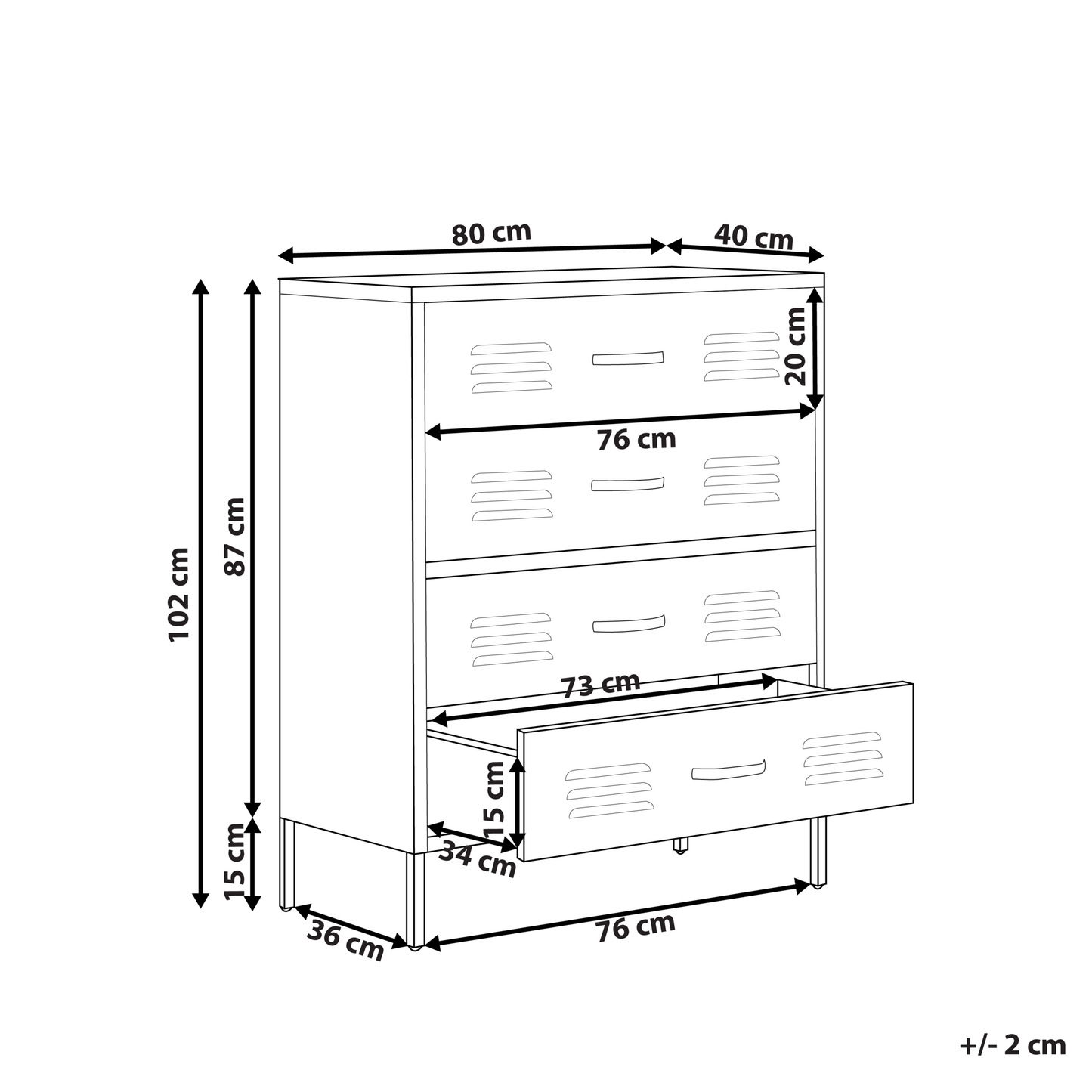 Industrial 4 Drawer Dark Green Metal Chest For Home Office