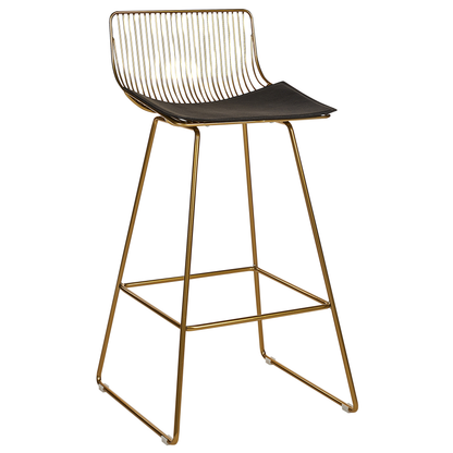 Set Of 2 Gold Metal Bar Chairs With Faux Leather Seat Pads Counter Height
