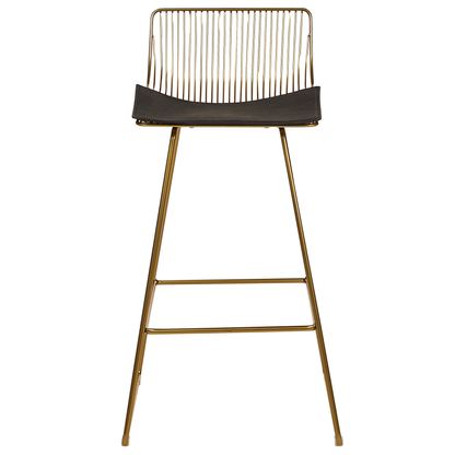 Set Of 2 Gold Metal Bar Chairs With Faux Leather Seat Pads Counter Height