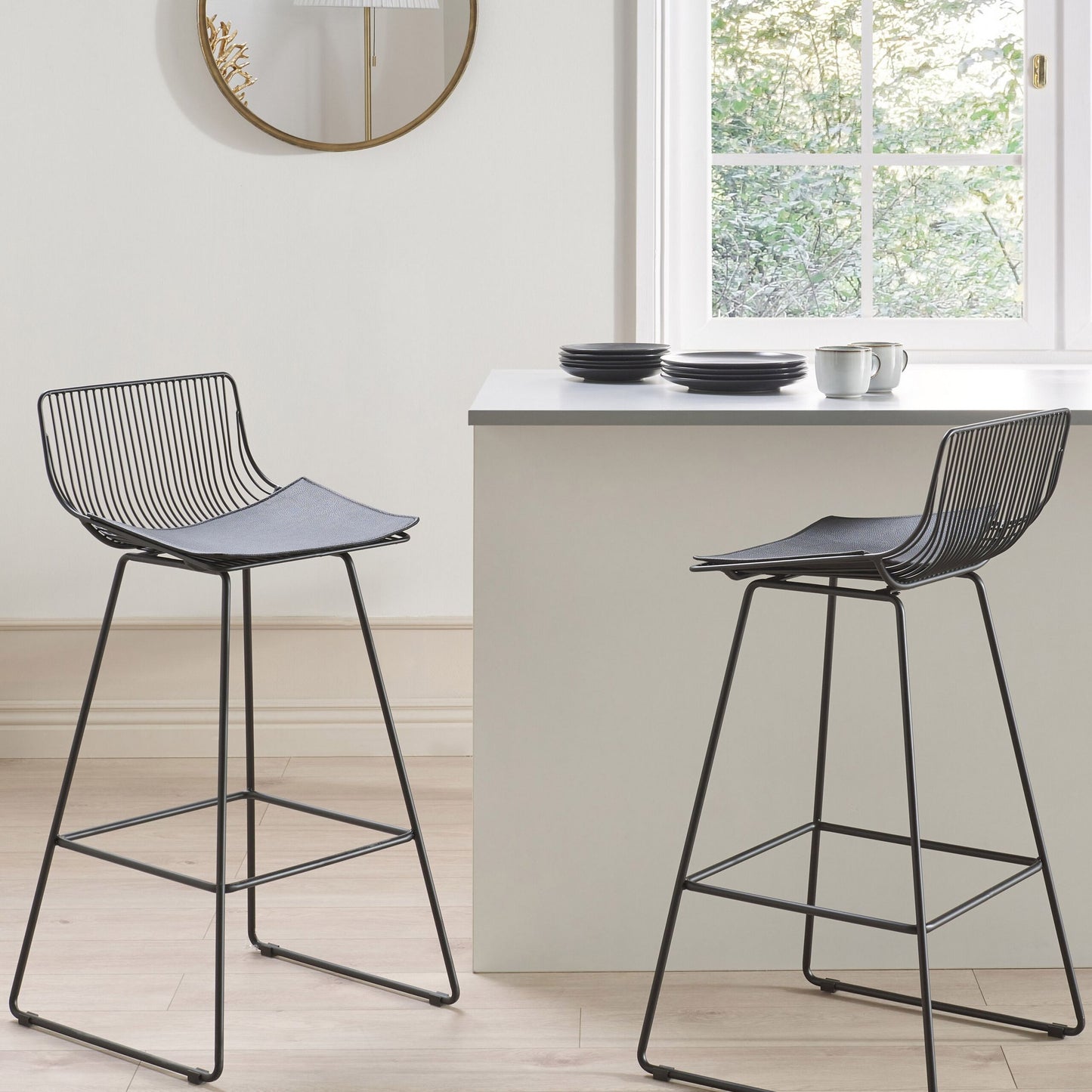 Luxor Home Set Of 2 Bar Chairs Black Metal With Faux Leather Seat Pads Counter Height