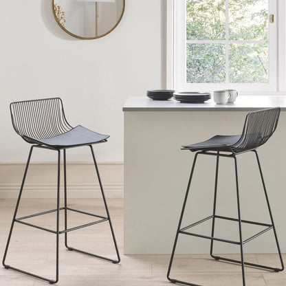 Luxor Home Set Of 2 Bar Chairs Black Metal With Faux Leather Seat Pads Counter Height
