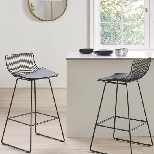 Luxor Home Set Of 2 Bar Chairs Black Metal With Faux Leather Seat Pads Counter Height