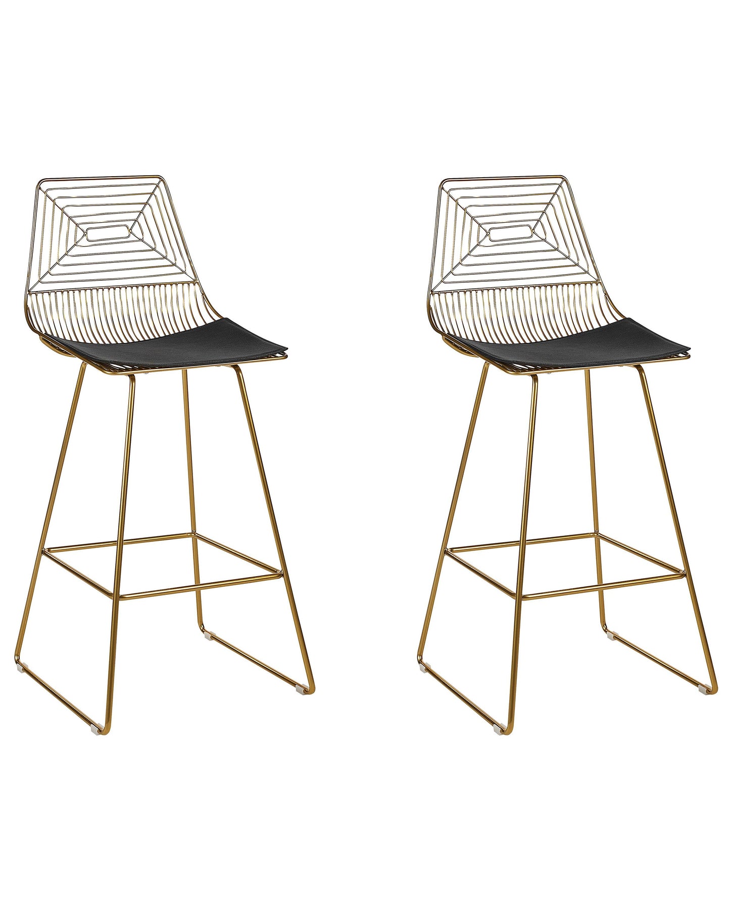 Gold Metal Dining Chairs Set of 2 With Faux Leather Seats