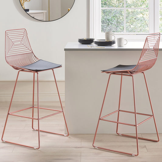 Rose Gold Metal Dining Chairs Set With Faux Leather Seat Pads