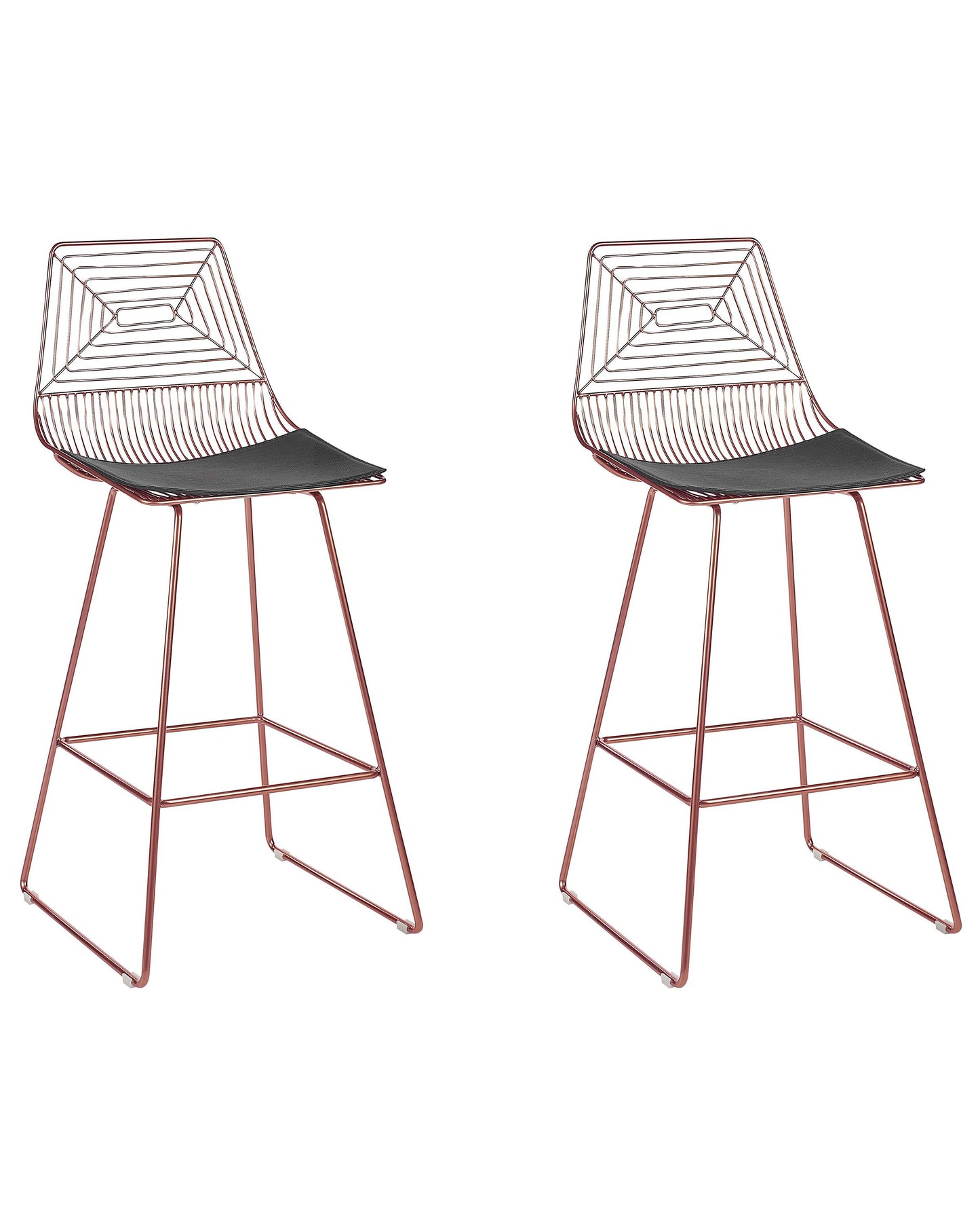 Rose Gold Metal Dining Chairs Set With Faux Leather Seat Pads