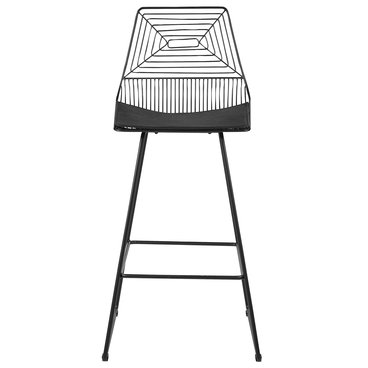 Set of 2 Black Metal Dining Chairs With Faux Leather Seat Pads and Wired Openwork Backrest