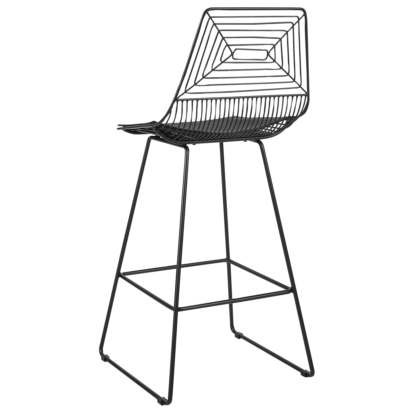 Set of 2 Black Metal Dining Chairs With Faux Leather Seat Pads and Wired Openwork Backrest