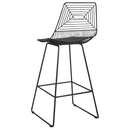 Set of 2 Black Metal Dining Chairs With Faux Leather Seat Pads and Wired Openwork Backrest