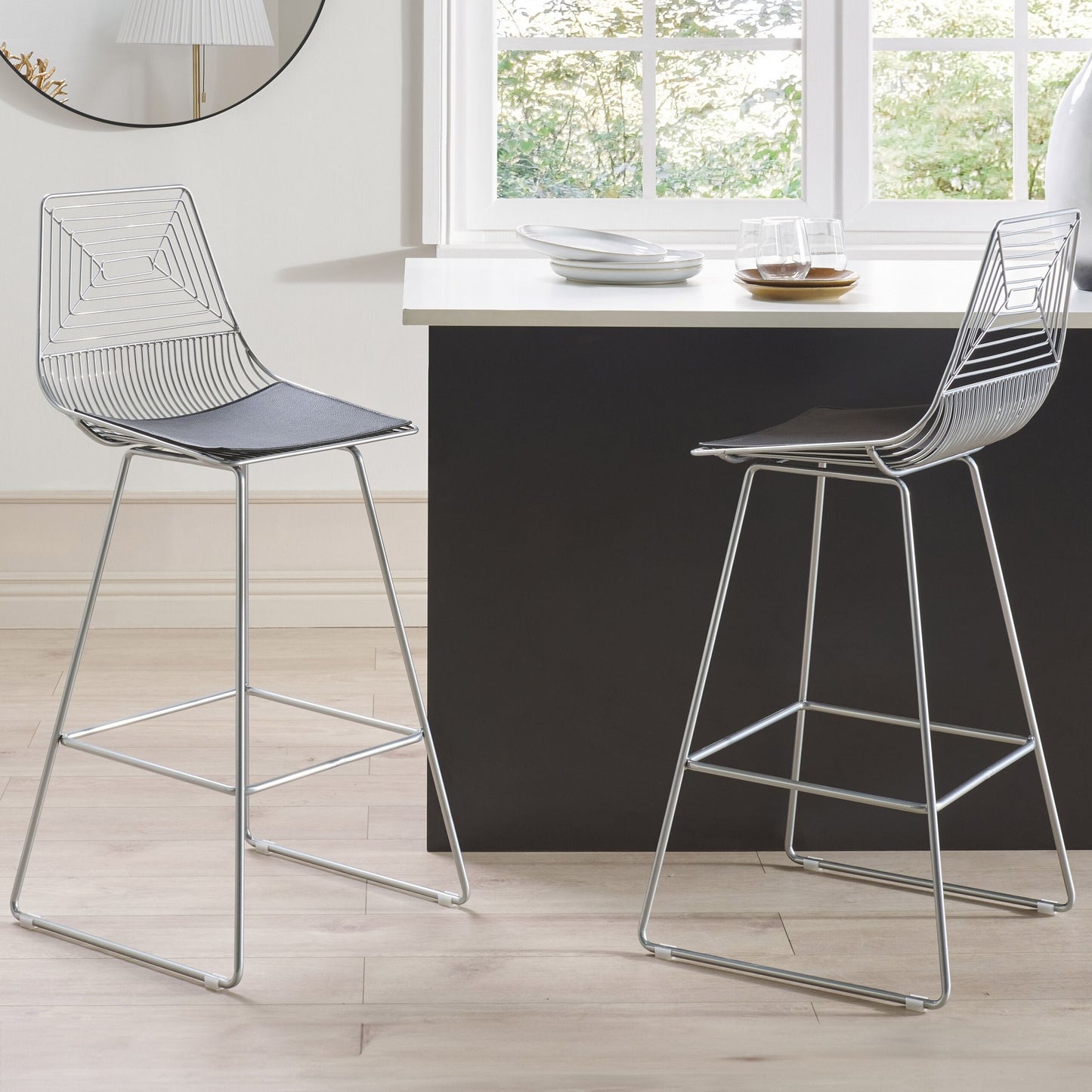 Dining Chairs Set Of 2 Silver Metal With Faux Leather Seats